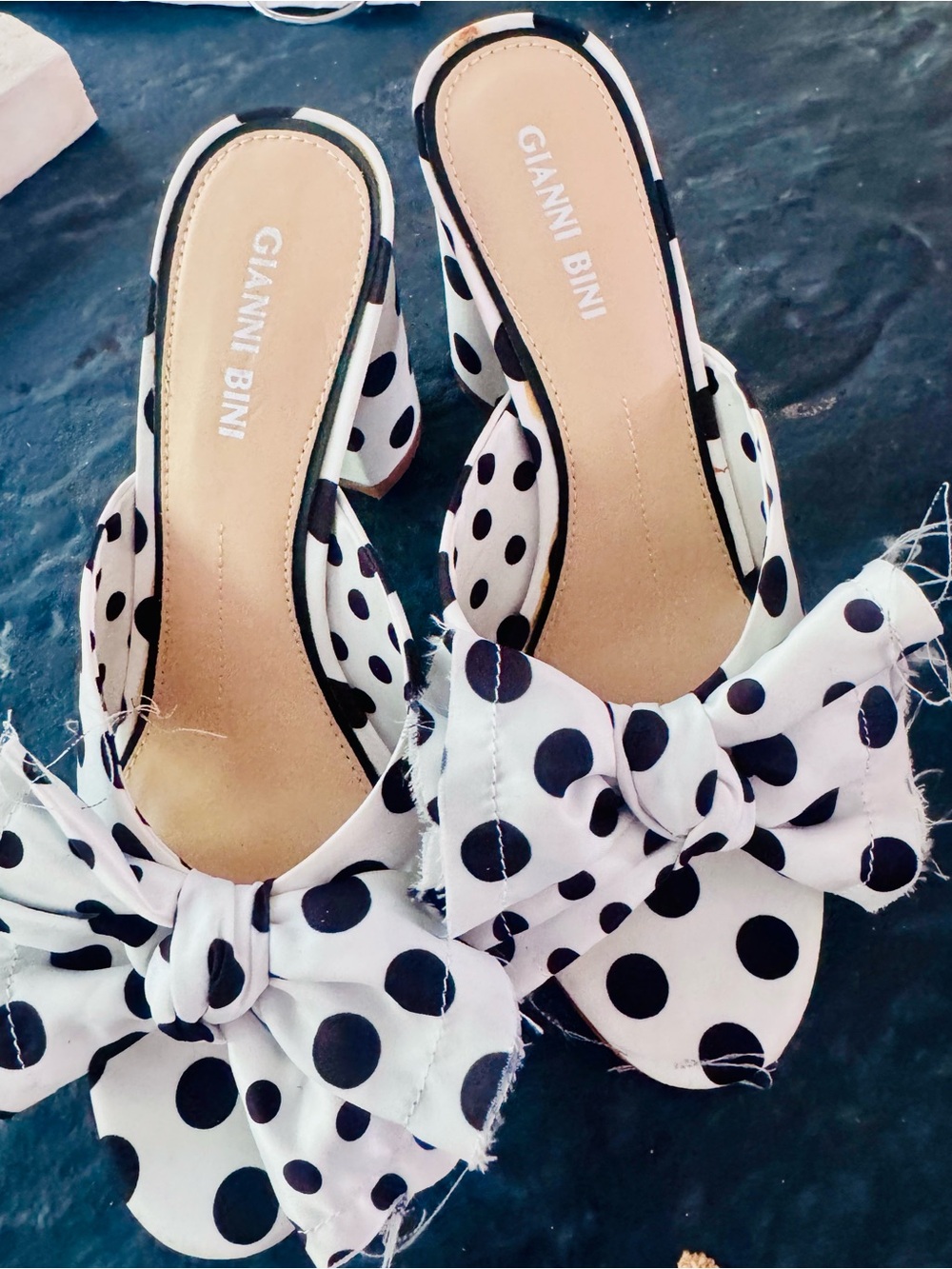 Gianni Bini Black & White Polka Dot Bow Mules
